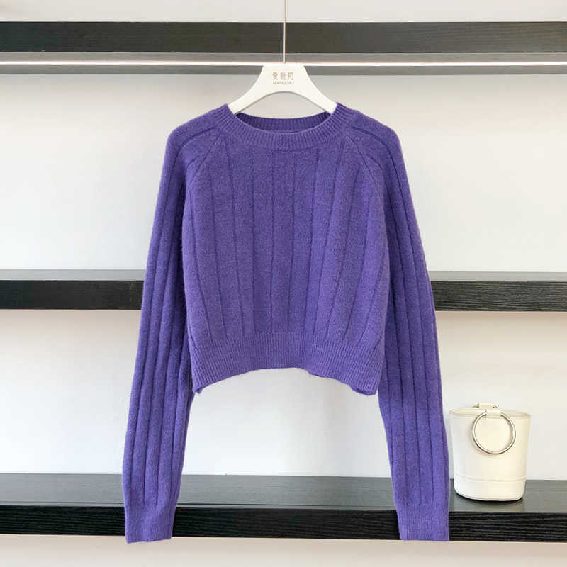 PEONFLY Basic Solid Color Knitted Pullover Loose Autumn Winter Pullover Female Sweater Long Sleeve Tops Pull Femme 211011Z