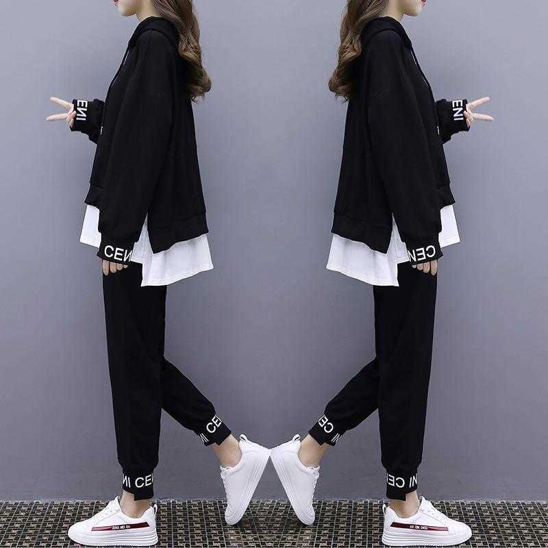Spring And Autumn Korean Version Plus Size Tracksuit Women 2021 Fashion Hip-Hop Two Piece Set Women Casual Sports Suit Women Y0625