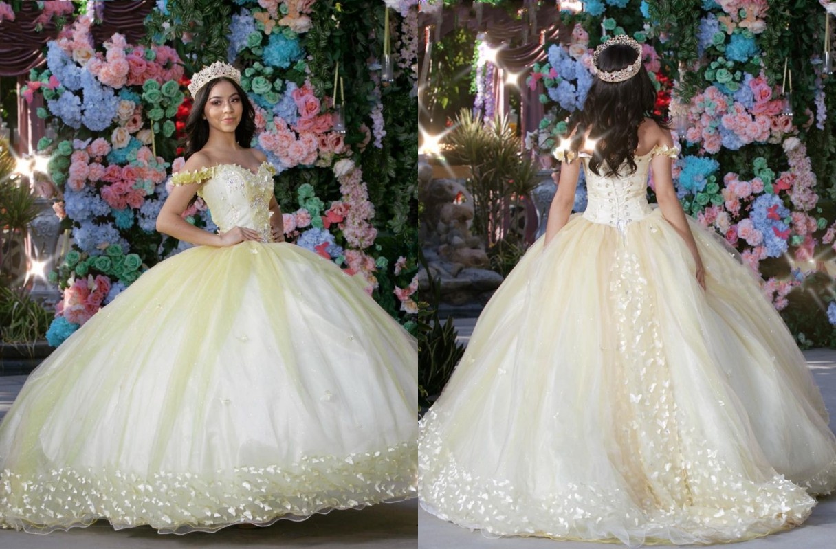 2022 Modern Ligth Yellow Butterfly Quinceanera Dresses Ball Gown 3D Floral Flowers Charro Mexicano Off the shoulder XV Vestido de Sweet 15 Prom Evening Dress, Coral
2022 Modern Ligth Yellow Butterfly Quinceanera Dresses Ball Gown 3D Floral Flowers Charro Mexicano Off the shoulder XV Vestido de Sweet 15 Prom Evening Dress, Coral