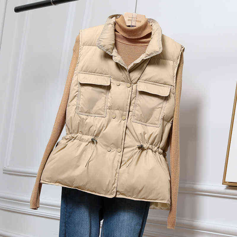 Winter Down Vest Women Short Sleeveless Vest Jacket Lightweight Body Warmer Waistcoat Female White Gilets Windbreaker Down Coat 211105