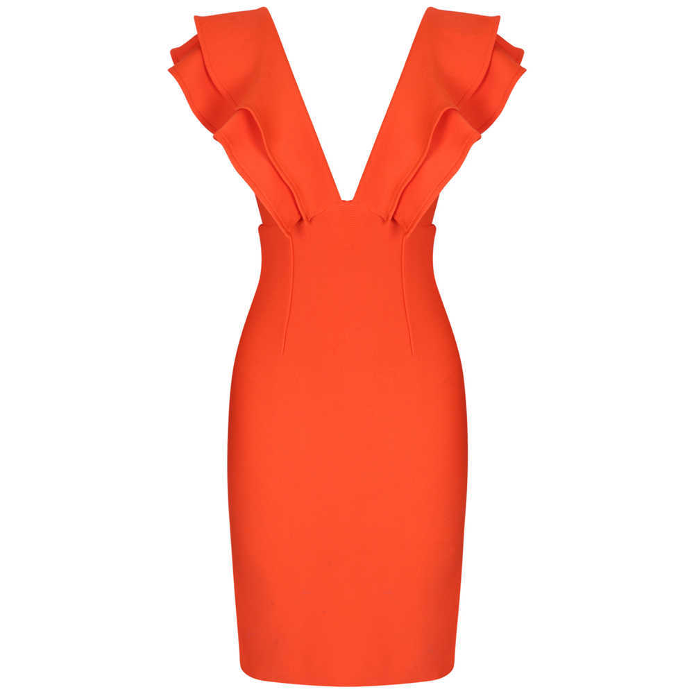 Bandage Dress Women's Summer Party Orange Black Red White Ruffles Ladies Sexy Bodycon Evening Club Birthday Outfits 210719 B4