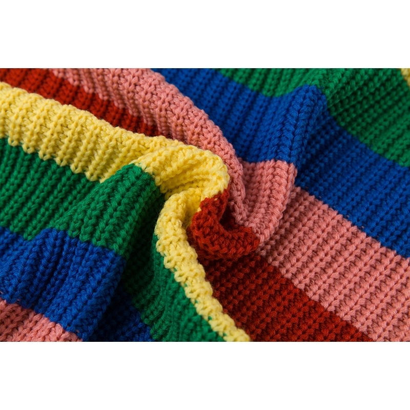 Simenual Rainbow turtleneck sweaters women winter jumpers knitted clothes fashion striped oversized pullover female sale T200101