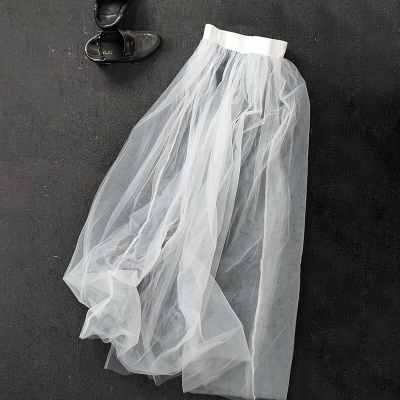 White Overskirt Tulle Skirt Mesh Elastic Waist Women Summer Black Maxi Tutu Jupes All Match Detachable Saia Plus Size 2021 New 210309