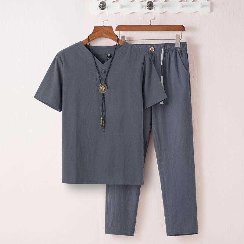 Summer middle aged men's Cotton hemp father short sleeve tshirt summer grandfather leisure linen suit, Black
Summer middle aged men's Cotton hemp father short sleeve tshirt summer grandfather leisure linen suit, Black