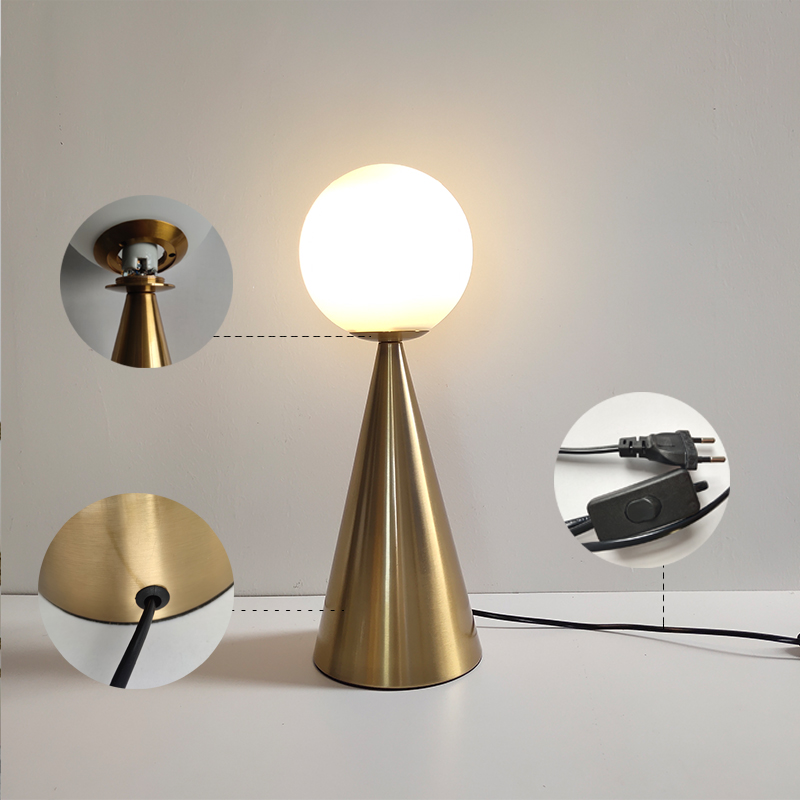 Art Glass ball Table Lamps Creative Gold Cone Lighting fixtures Home Living room bedroom Hotel Decoration Lamps