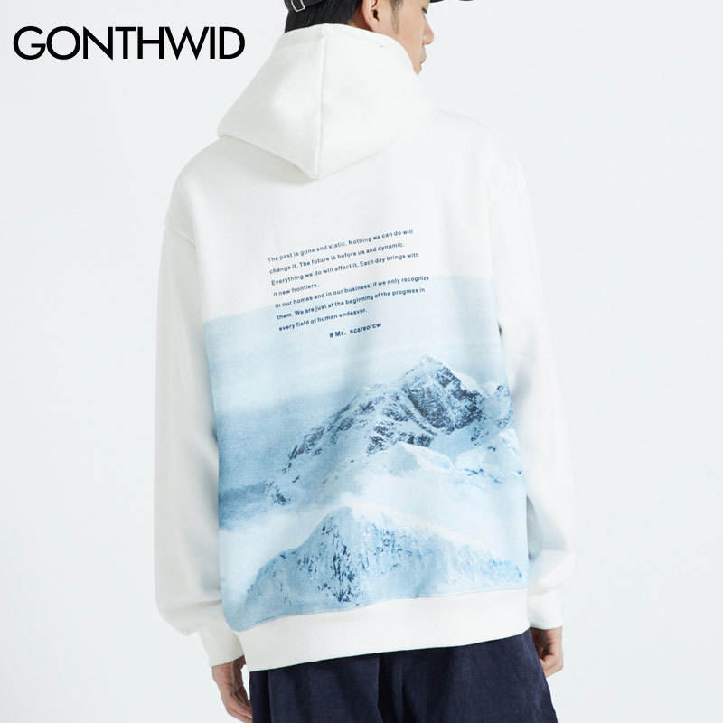 GONTHWID Snow Mountain Print Hoodies Sweatshirts Men Harajuku Hip Hop Casual Pullover Hooded Streetwear Fashion Male Tops 201020