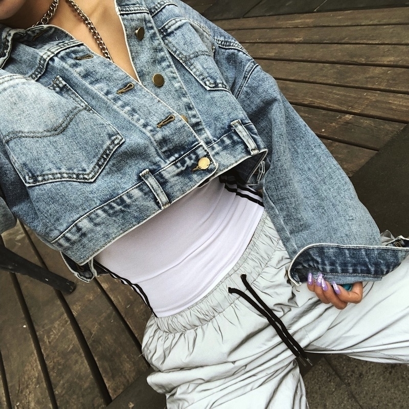 European Style Antique Bat Sleeve Antique Short Style Women Jeans Jacket Female Loose BF Long Sleeved Jacket. T200319