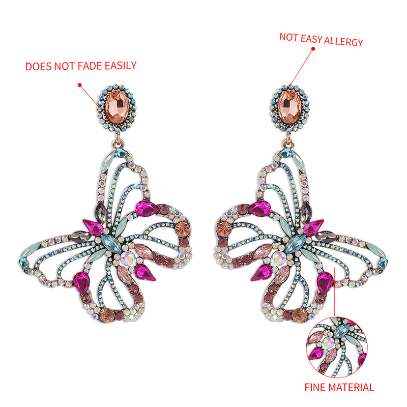 Big Statement Butterfly Studs Earring Baroque Women Colorful Rhinestone Diamond Drop Earrings Gifts Fashion Animal Design Street Party Charm Jewelry A