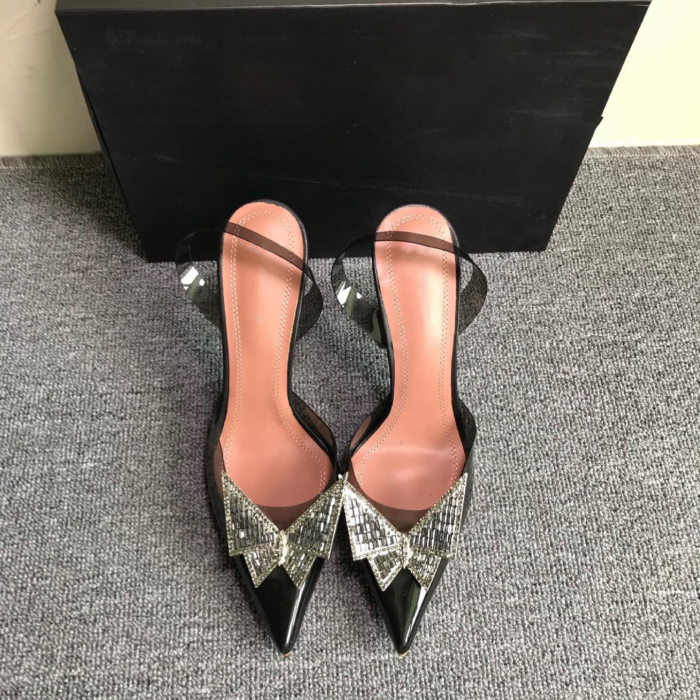 Bow tie flower buckle women's sandals crystal swimming pool banquet shoes transparent material PVC wine cup high heel shoelace box size 35-40