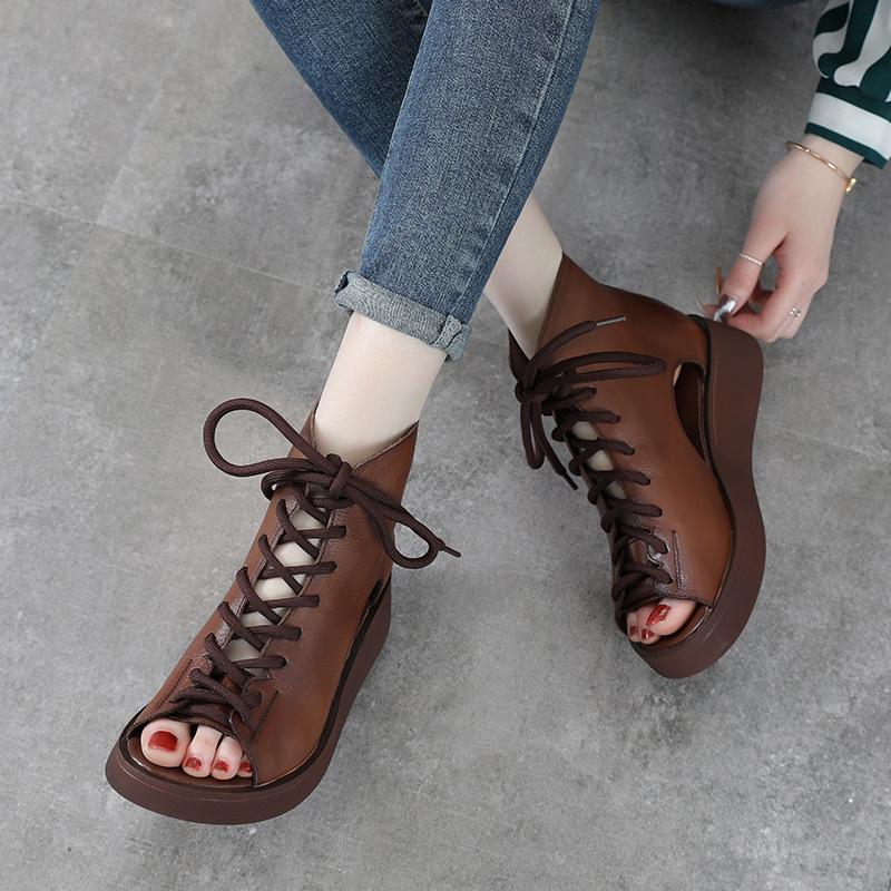 Women Leather Boots Sandals Peep Toe Lace Up Retro Summer Shoes Low Heels Handmade Genuine Leather Women Ankle Boots 2021 Ladies, Black
Women Leather Boots Sandals Peep Toe Lace Up Retro Summer Shoes Low Heels Handmade Genuine Leather Women Ankle Boots 2021 Ladies, Black