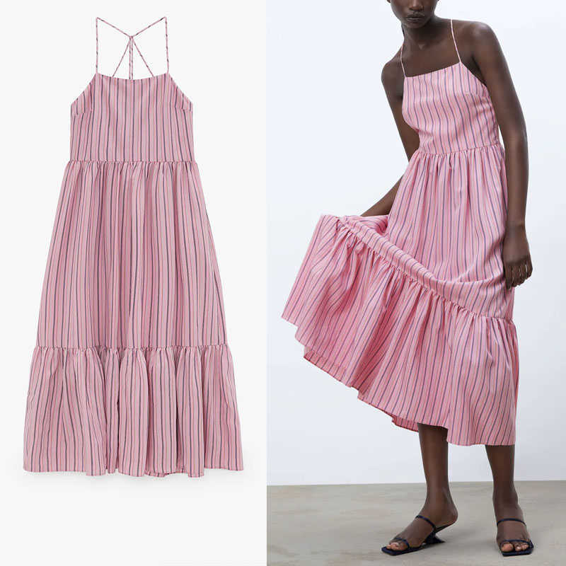 Women Sexy Striped Pleated Dresses Summer Za Straps Sleeveless Backless Party Dress Female Side Zip Midi Pink Dress 210602
Women Sexy Striped Pleated Dresses Summer Za Straps Sleeveless Backless Party Dress Female Side Zip Midi Pink Dress 210602