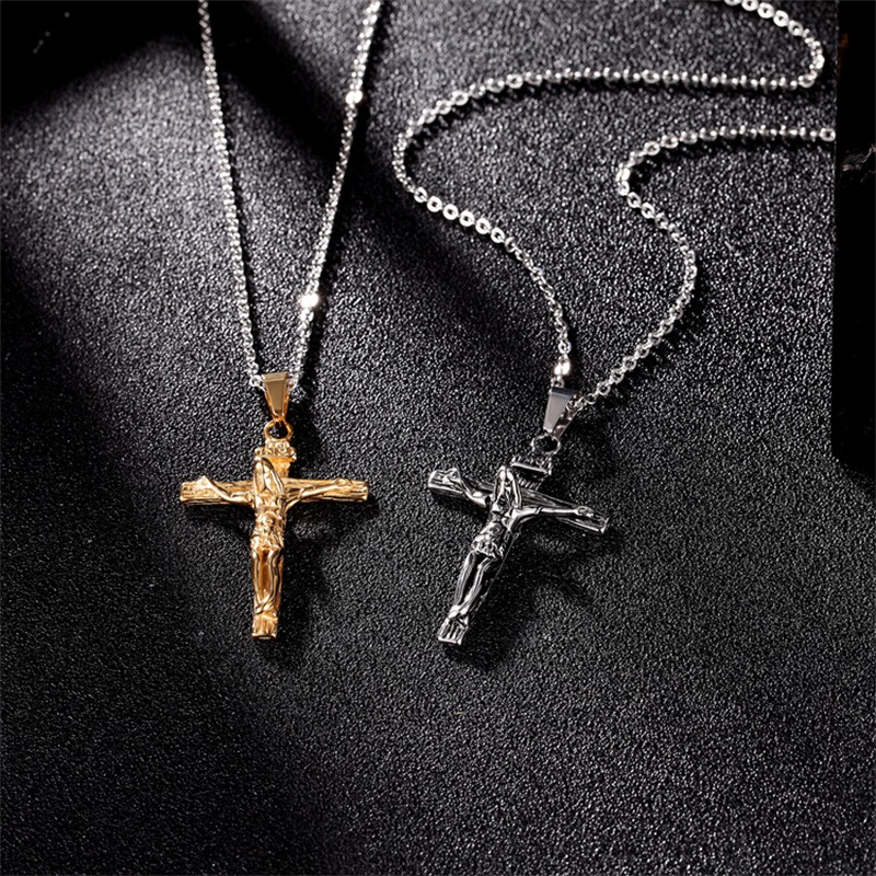 Vintage Stainless Steel Mens Necklace Religious Faith Cross Necklaces Jewelry Gold Cuban Link Chain Jesus Crucifix Pendant Necklace 220 Q2
Vintage Stainless Steel Mens Necklace Religious Faith Cross Necklaces Jewelry Gold Cuban Link Chain Jesus Crucifix Pendant Necklace 220 Q2