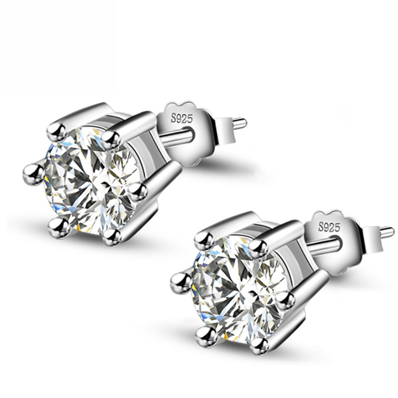 Real 925 Silver Stud Earrings For Girl Fashion Jewelry Wedding Gift Crystal Moon Star