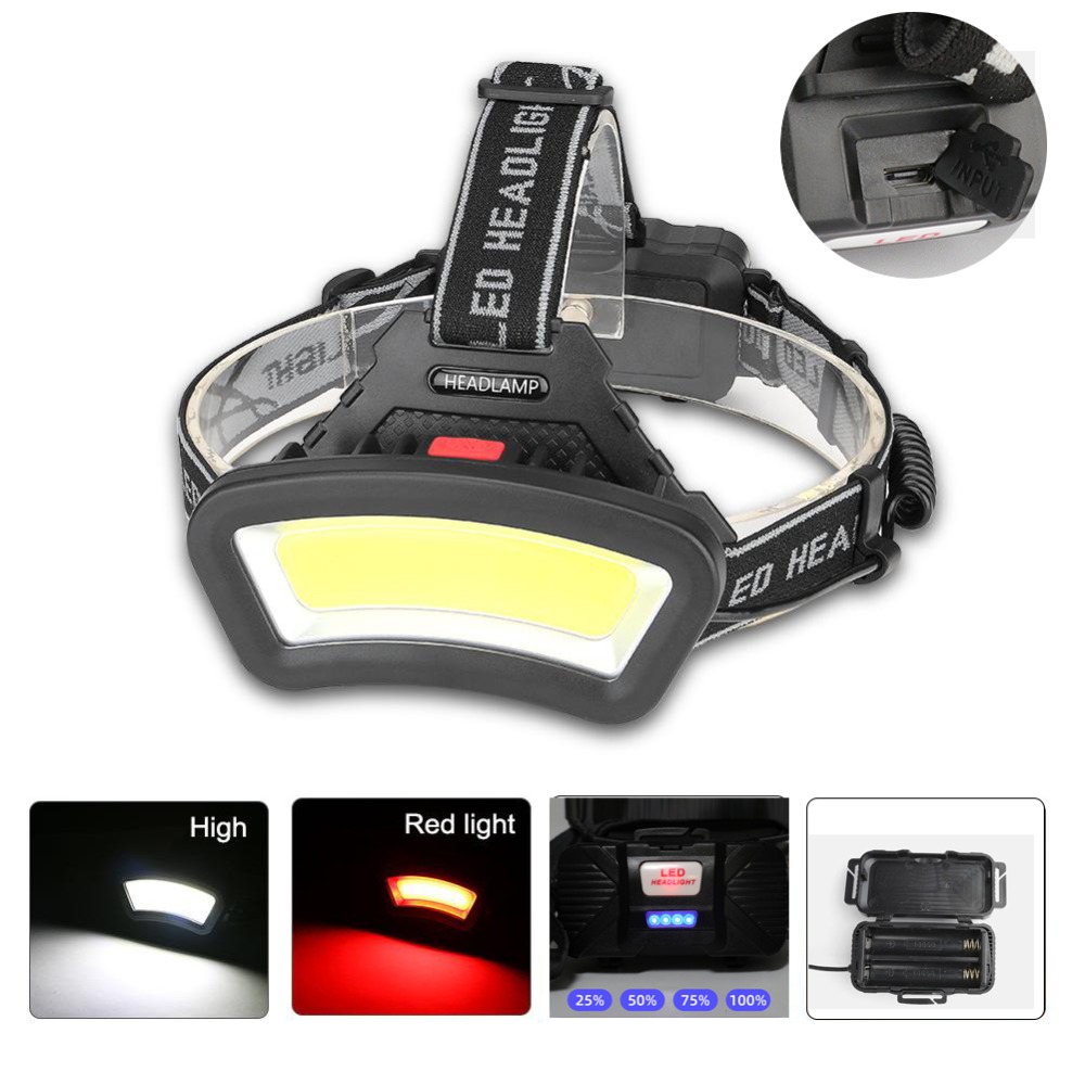 Head Lamp USB Rechargeable LED Headlamp Headlight Wide Angle COB Head Lantern Light for Outdoor Camping Hiking