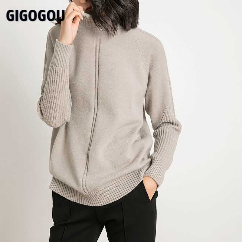 GIGOGOU Vertical Stripe Women Sweaters Thick Warm Cashmere Turtleneck Casual Loose Knit Pullovers Sweater Soft Female Jumper Top 210918