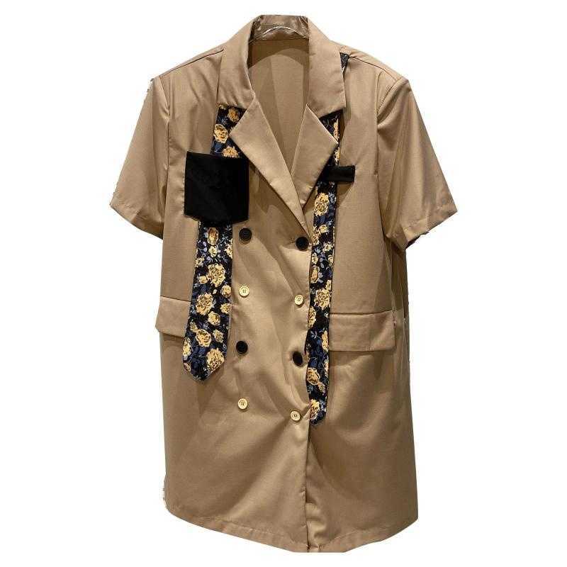 DEAT Women Floral Tie Short Dress Turn-down Collar Short Sleeve Arrivals Lady Temperament Fashion Spring Summer 11D1045 210709
