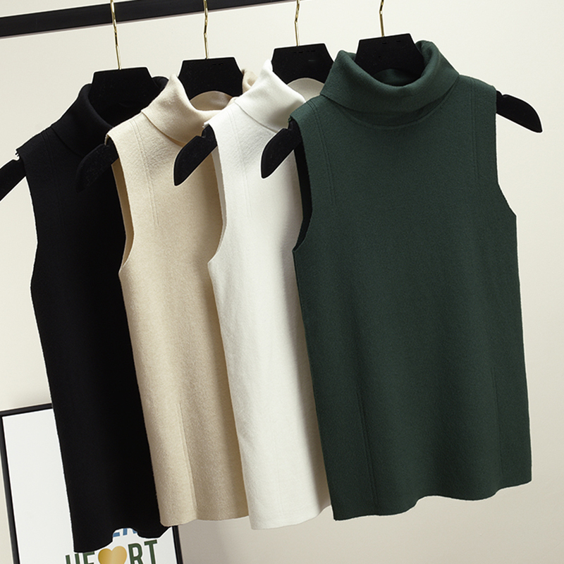 Summer Sleeveless Tops Women Knitted Sweater Turtleneck Pullover Female T-shirt Breathable Tee Shirt Knitwear 210306