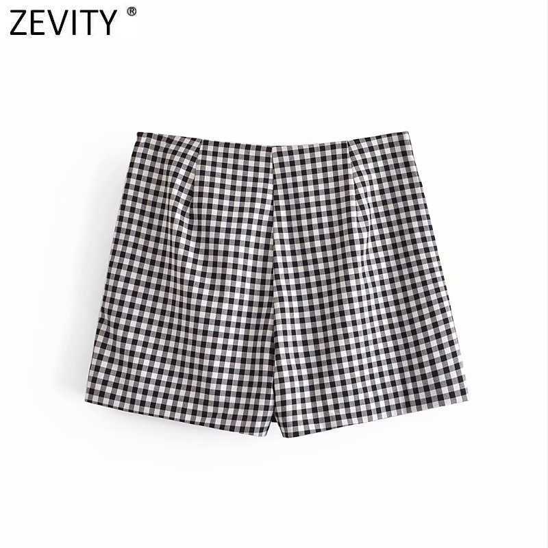 Zevity Women Vintage Plaid Print Bow Tied Casual Slim Bermuda Shorts Female Chic Side Zipper Summer Pantalone Cortos P1087 210714