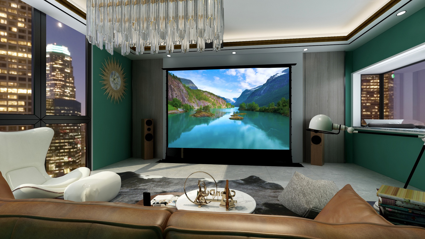 100 inch Black diamond Electric floor screen Long Throw ALR motorized obsidian self standing projector screen