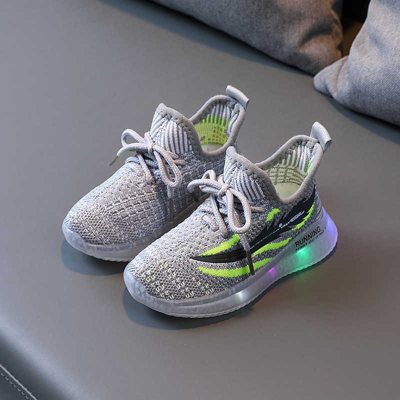 2021 Autumn Children's Light-up Shoes Breathable Boys' Soft-soled Luminous Sports Shoes Girls' Knitted Running Sneakers Fashion X0703