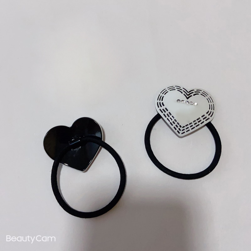 Fashion black and white acrylic heart-shaped rubber bands head rope with drill hair tie for ladies favorite headdress jewelry accessories party gifts