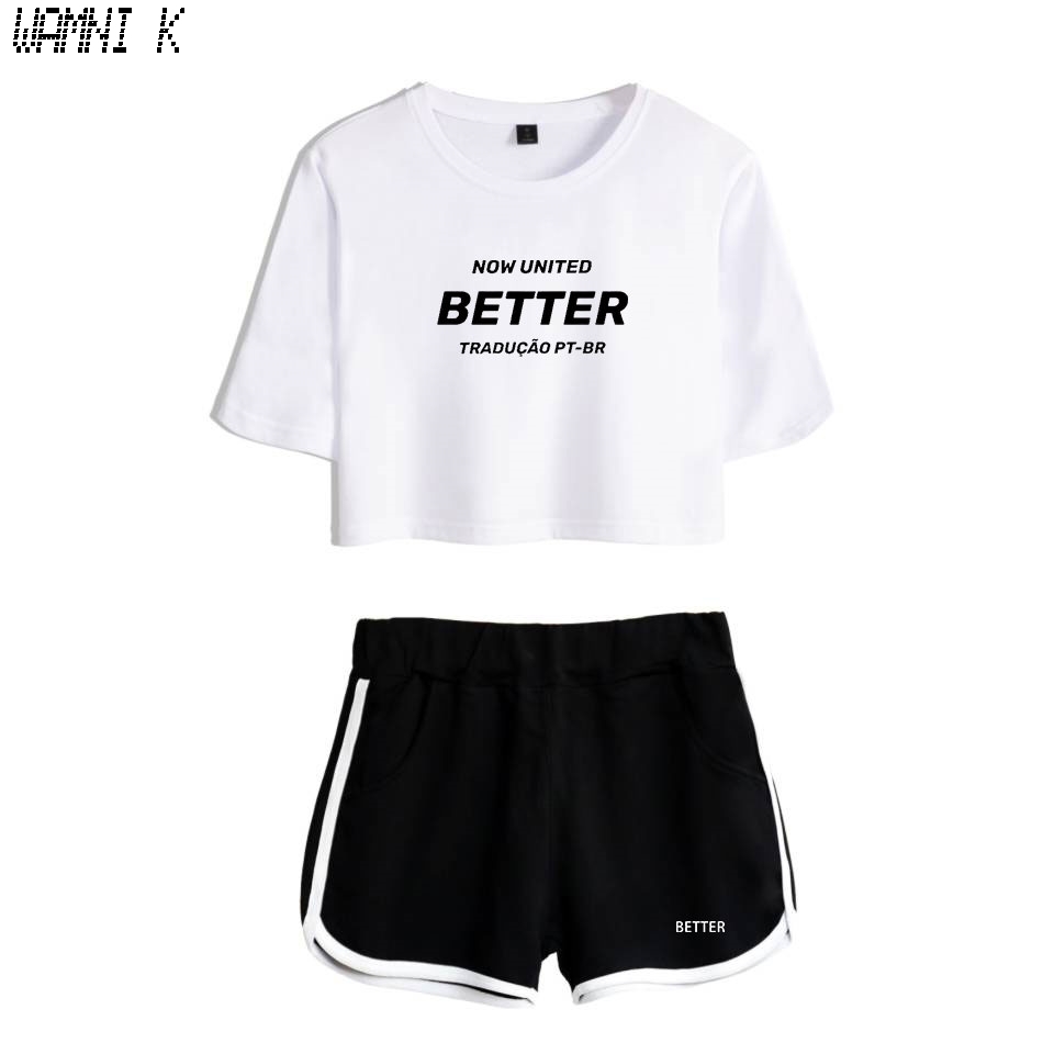 Now United - Better Album Women Two Piece Set Shortslovely T-shirt Better Now United Lyrics Harajuku Streetwear Girl Sets 210302