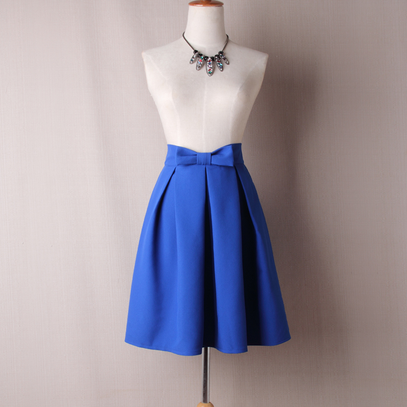 Neophi Causual Bow Pleated Women Skater Skirts Knee Length Winter High Waist Ladies Solid Black Ball Gown Saia S-XXL S8423 210309