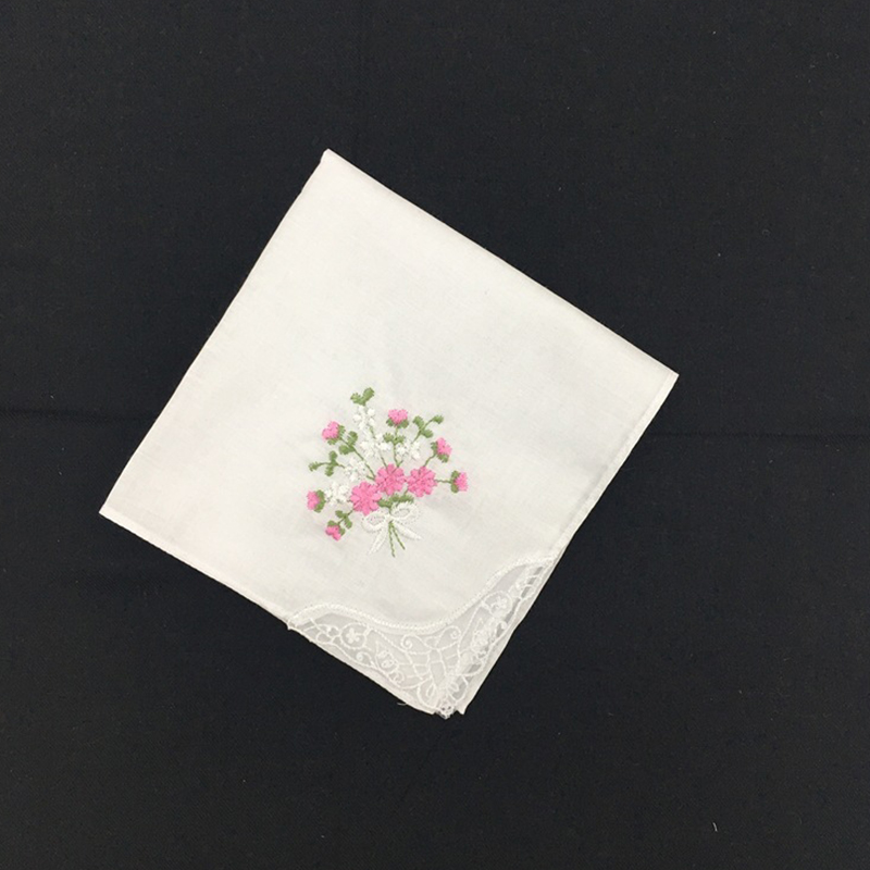 Pure Cotton White Lace Sweat Wiping Handkerchief Single Angle Flower Embroidery Ladies Napkin Household Tableware Multicolor Mixed WH0089