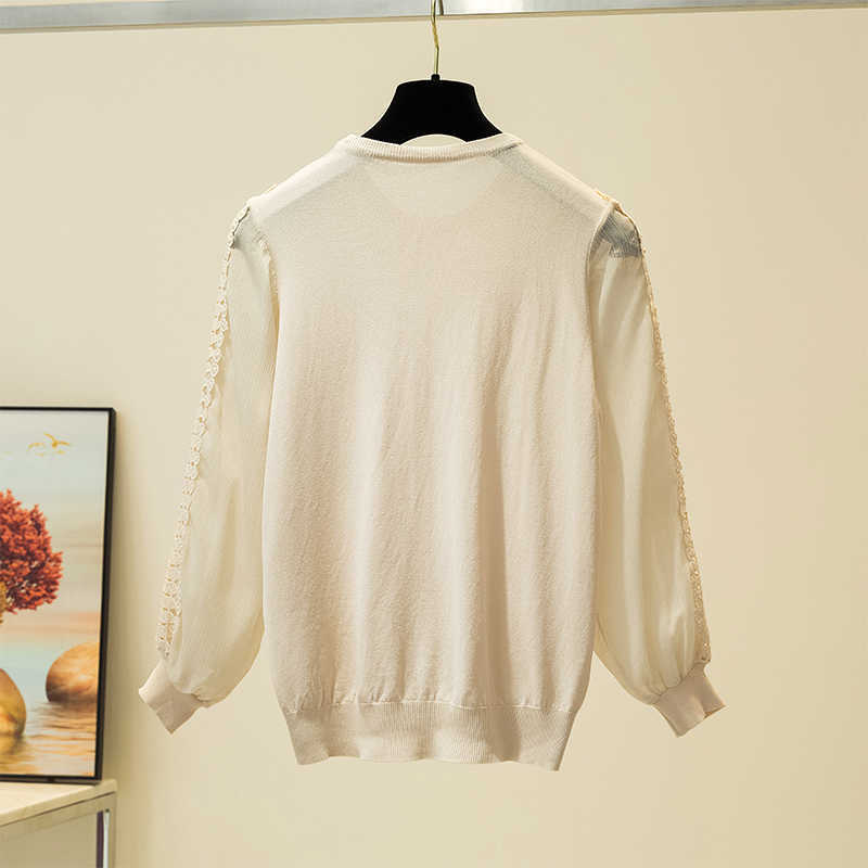Women Lace Shirt Knitwear Casual Knitted Blouse Spring Autumn Fashion Loose Lantern Long Sleeve Ladies Tops Blusas 11729 210528wtt