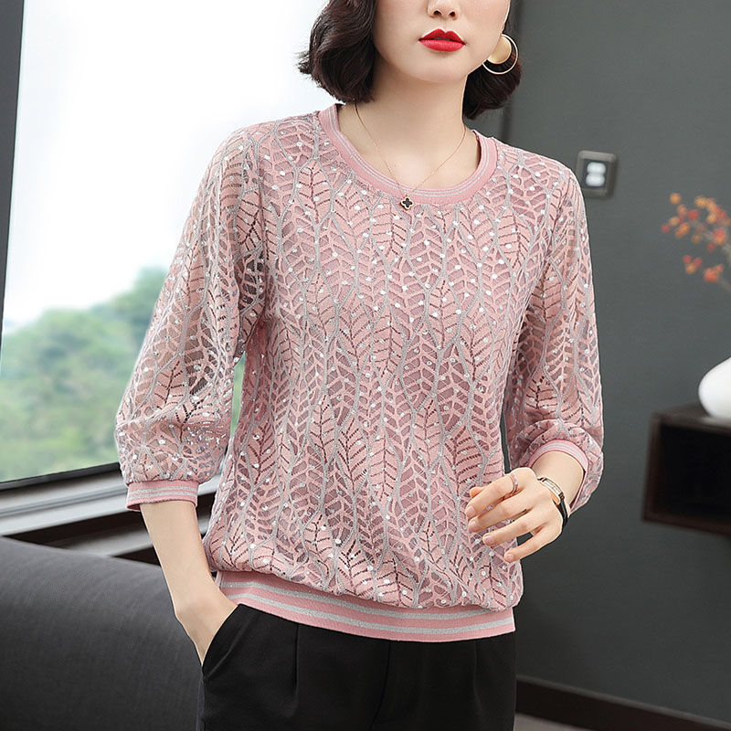 Women Spring Autumn Style Lace Blouses Shirts Lady Casual Half Sleeve O-Neck Lace Blusas Tops ZZ0658 210225