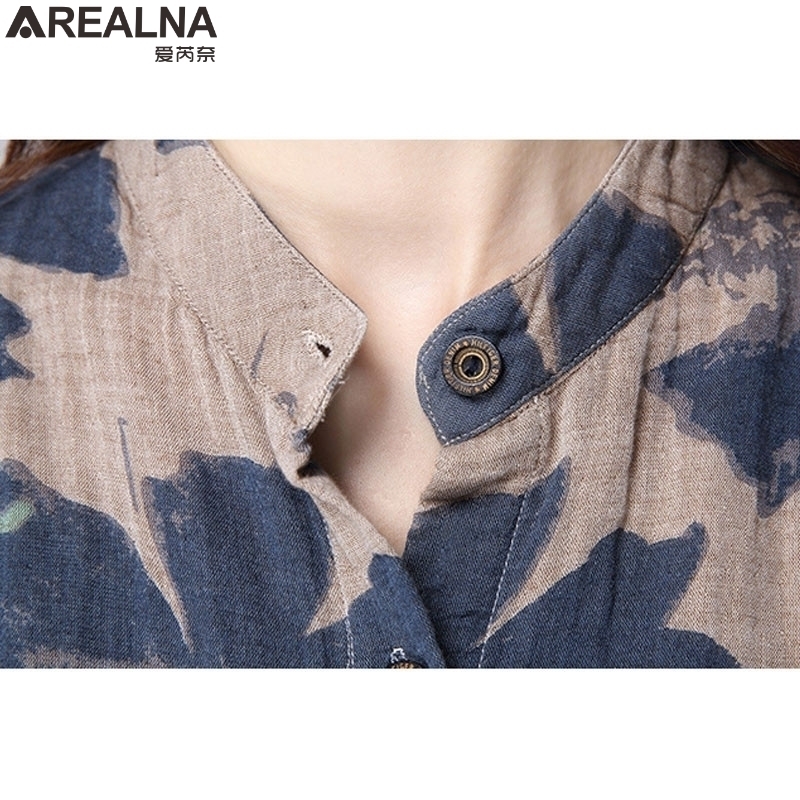 Arealna Ladies Long Tops Women Autumn Fashion Floral Cotton Linen Blouse Women Long Sleeve Shirts Plus Size Korean Vintage Tunic T200319