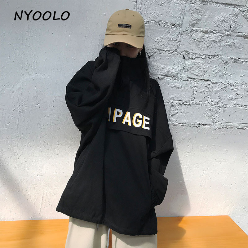 NYOOLO Autumn Harajuku style loose letters print turtleneck Hoodies long sleeve hooded pullovers Sweatshirt womenmen cloth tops T200407