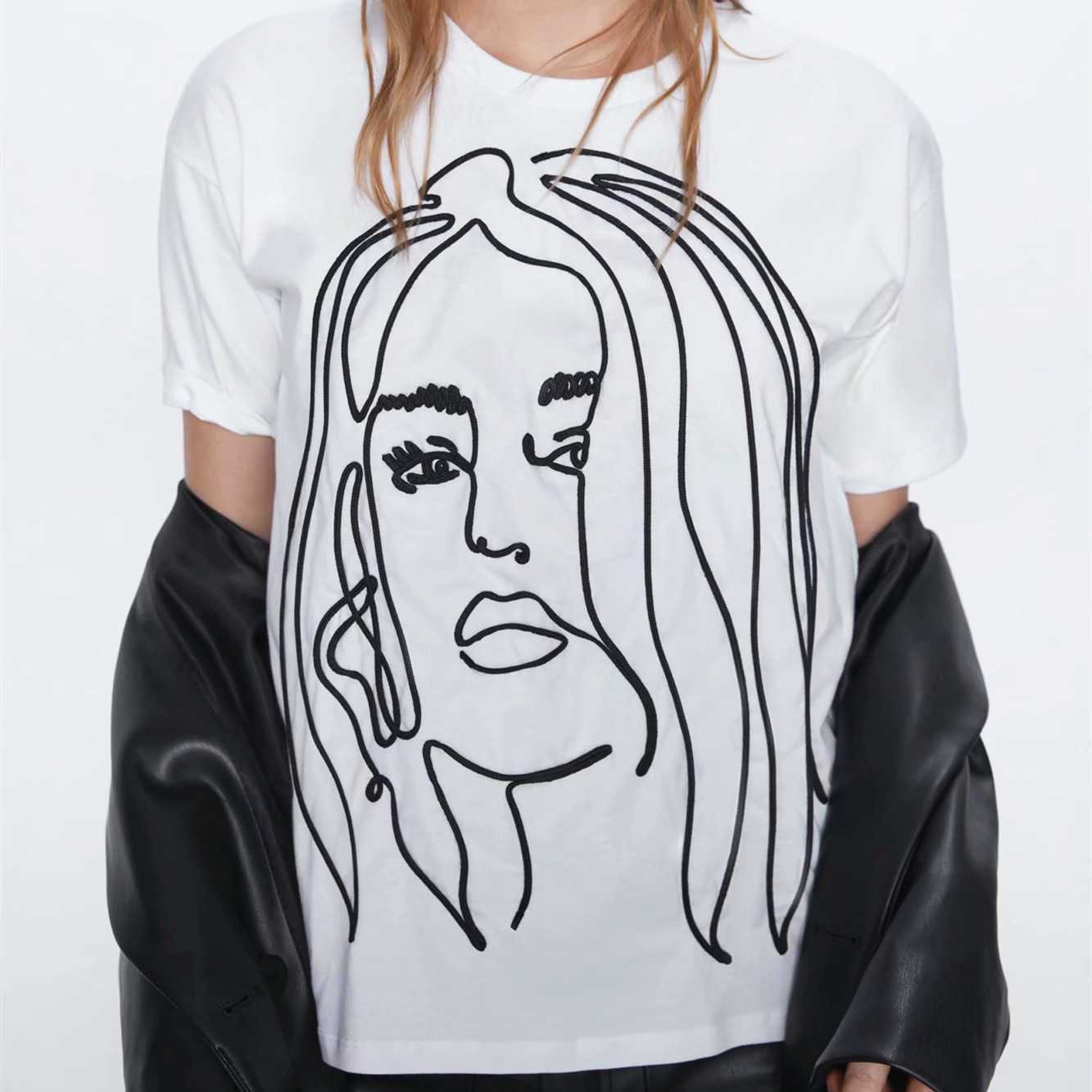 Za Embroidered T-shirt Women Summer O-neck Short Sleeve Tshirt Female Cotton Tops Front Cartoon Pattern White T-shirts 210602
Za Embroidered T-shirt Women Summer O-neck Short Sleeve Tshirt Female Cotton Tops Front Cartoon Pattern White T-shirts 210602