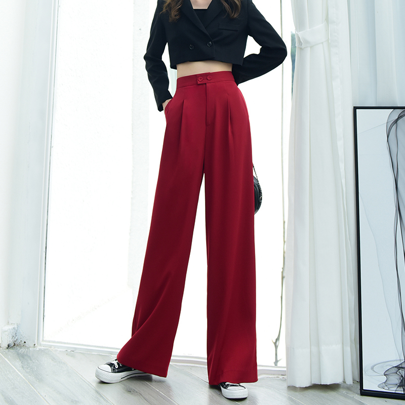 Graceful Female Loose StraightCut High Waist Pants Oversized Casual Stylish Fabric Wide Leg Pants Korean Fashion Female Pants 201012