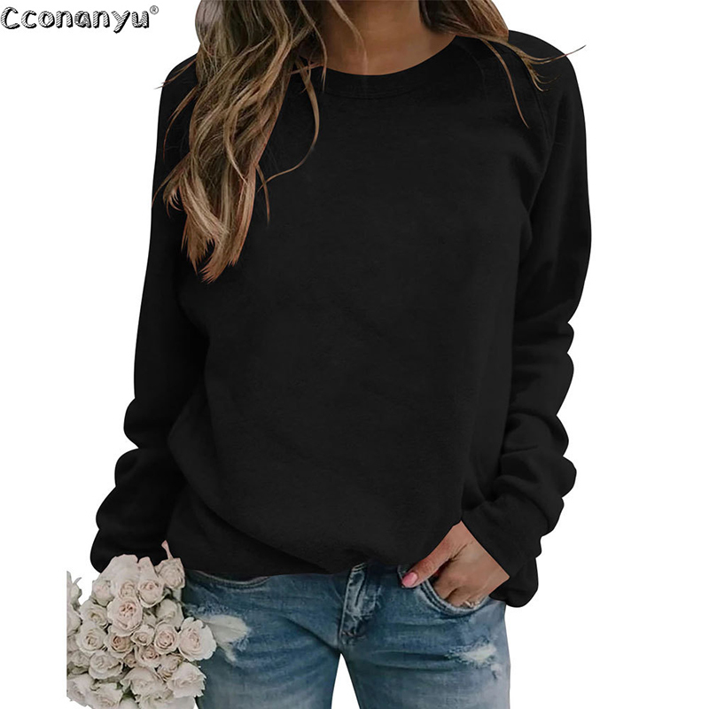 Autumn Black Long Sleeve Sweatshirt Women Fashion Solid ONeck Tops Fashion Sportwear Ladies Loose Streetwear 200924