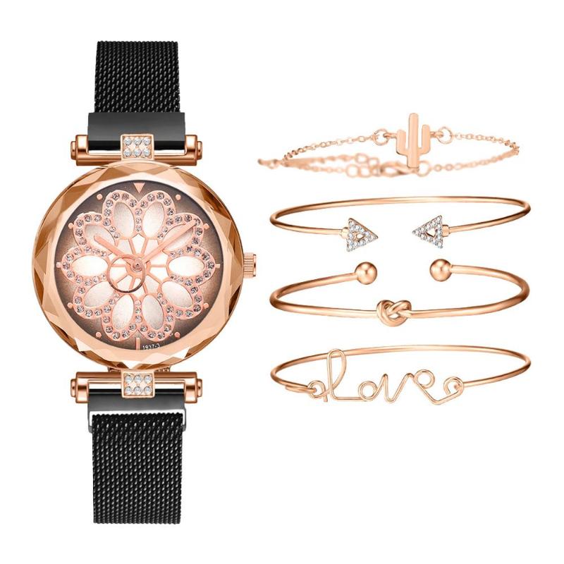 Wristwatches Alloy Strap Magnet Buckle Wrist Combination Watch Women's Bracelet Set Five-piece Fashion Casual Trending Products, Red
Wristwatches Alloy Strap Magnet Buckle Wrist Combination Watch Women's Bracelet Set Five-piece Fashion Casual Trending Products, Red