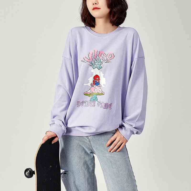2021 new style women' spring and autumn ins lazy wind drop shoulder cover round neck loose sweater a0006, White