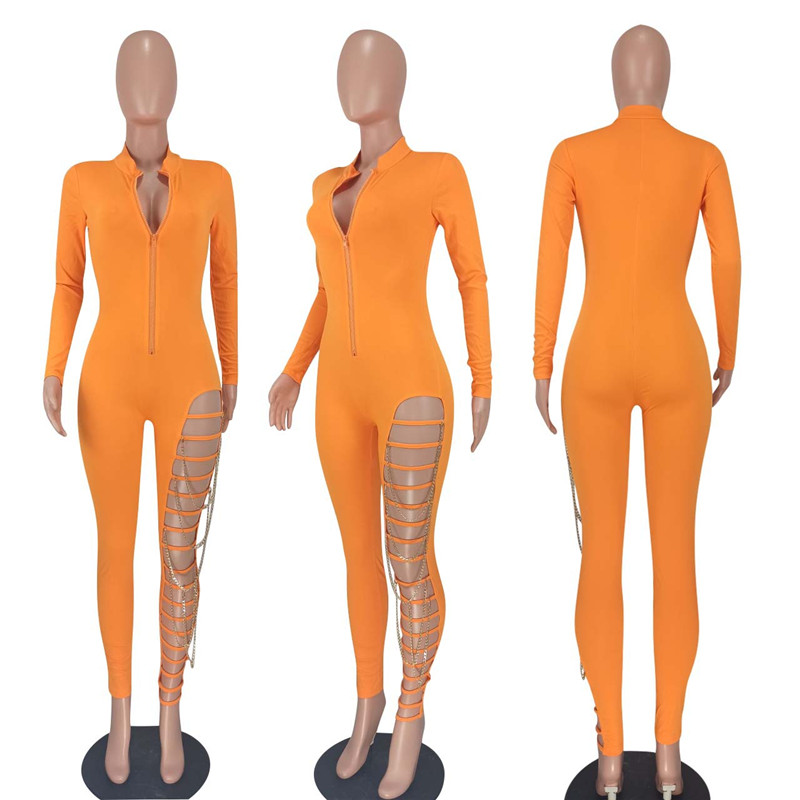 Sexy Night Club Jumpsuits for Women Hollow Out Rompers 2XL Fashion chains Bodycon Bodysuits Party see through clubwear Skinny Overalls Wholesale Items