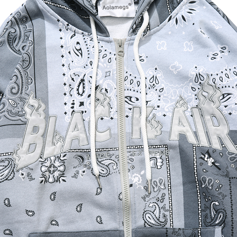 Aolamegs Men Zipper Hoodies Vintage Totems Letter Embroidery Streetwear Casual Baggy Allmatch Autumn Hooded Sweatshirt Coat men 201020