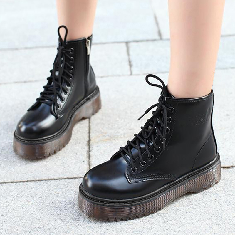 Hot Fashion Hot-dipped Leather Boots Rubber for Winter Modern Woman Martins Botas Mujer Vjie