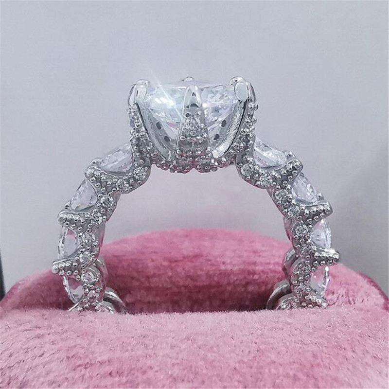 2022 Top Sell Wedding Rings Luxury Jewelry 925 Sterling Silver Lagre Round Cut White Topaz CZ Diamond Eternity Party Pave Zircon Women Engagment Band 