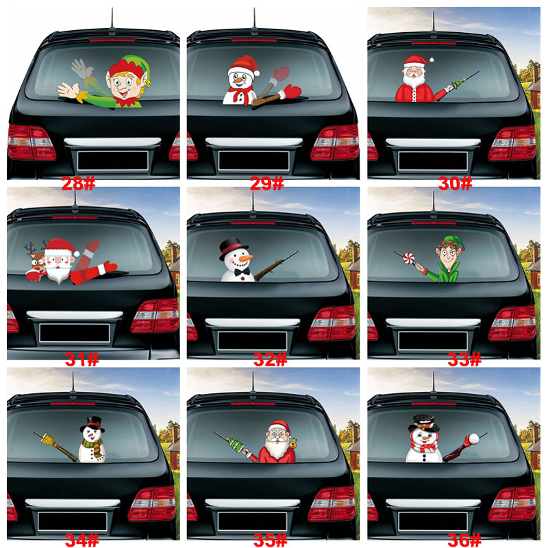 Series Magic Christmas Waving Santa Claus Elk Xmas Windshield Sticker Car Rear Windscreen Wiper Stickers VT1623 Free shipping