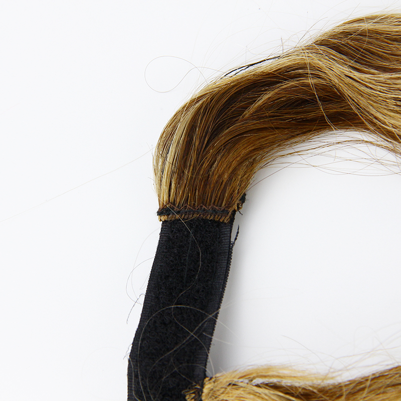 Brown blonde highligts ombre ponytail hair extension Around Drawstring Curly Natural Wavy Ponytails Human Hairs Draw string Pony tail hairpiee 120g