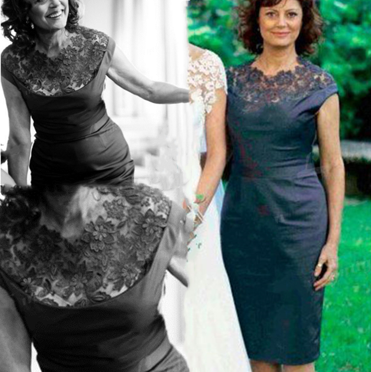 Elegant Short Sheath Mother Of The Bride Dresses Lace Jewel Neck Cap Sleeve Knee Length Wedding Guest Gowns Groom Mother's Party Dress Prom