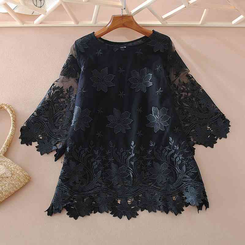 VANOVICH Summer Lace Women Blouses and Tops Solid Color Embroidered Ladies Round Collar Clothing 210615, White
VANOVICH Summer Lace Women Blouses and Tops Solid Color Embroidered Ladies Round Collar Clothing 210615, White