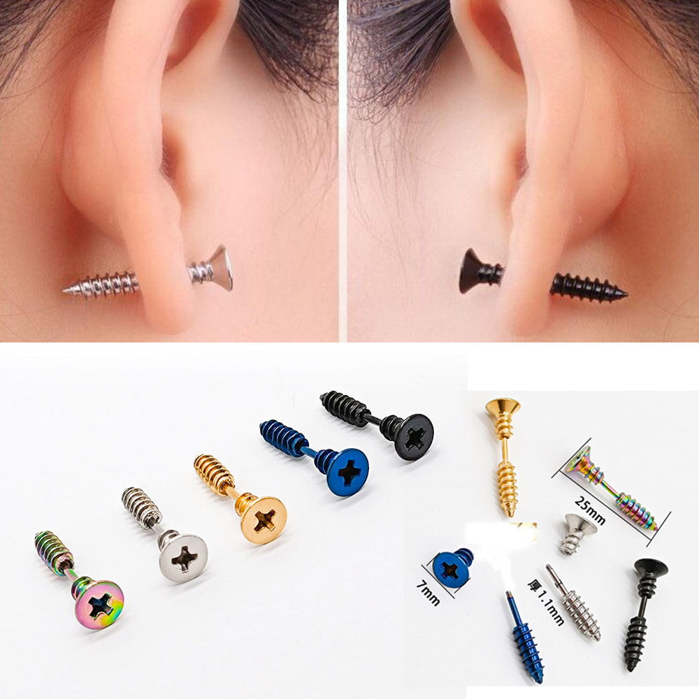 1Pc Stainless Steel Screw Stud Earring Punk Rock Helix Piercing Unisex Stud Earring Bulk Gothic Studs Ear For Men Jewelry, Golden;silver
1Pc Stainless Steel Screw Stud Earring Punk Rock Helix Piercing Unisex Stud Earring Bulk Gothic Studs Ear For Men Jewelry, Golden;silver