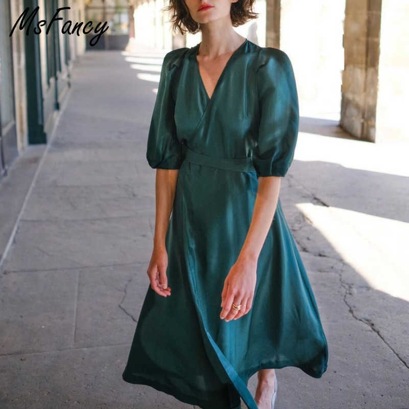 Msfancy Summer Green Dress Women V-neck Short Puff Sleeve Vestido De Mujer French Bandage Elegant Femme Robe 210604
Msfancy Summer Green Dress Women V-neck Short Puff Sleeve Vestido De Mujer French Bandage Elegant Femme Robe 210604
