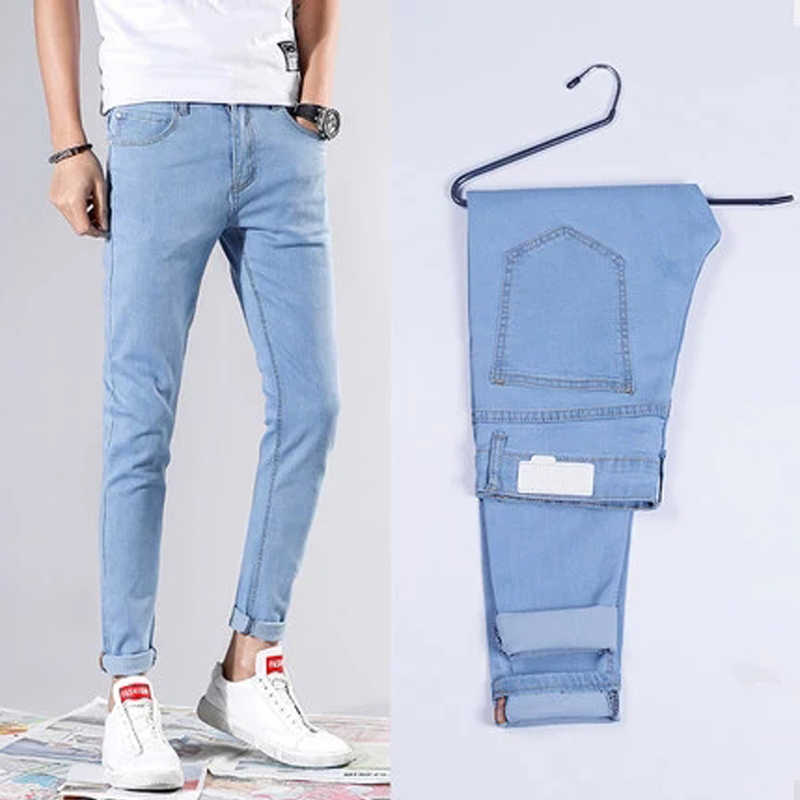 2021 New Men Stretch Skinny Jeans Fashion Casual Slim Fit Denim Trousers Blue Black White Sky blue Pants Male Brand Clothes X0621