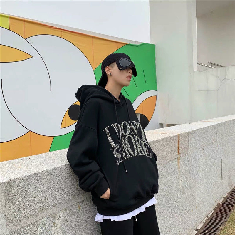 M-3XL Fashion I Don't Smoke Printing Hoodie Women Pullover Black Tops OverSized Long Sleeve Sweatshirt Outdoor Casual Tracksuit 201202
