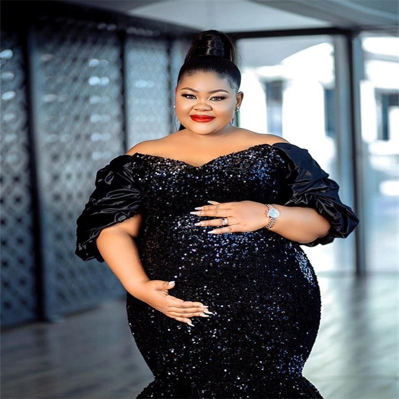 Glitter Sequins Plus Size Mermaid Maternity Evening Dresses Off the Shoulder Pregnant Woman Prom Dresses Short Sleeves Formal Party Gowns